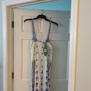 Farm Rio White and Blue Patterned Fish Dress